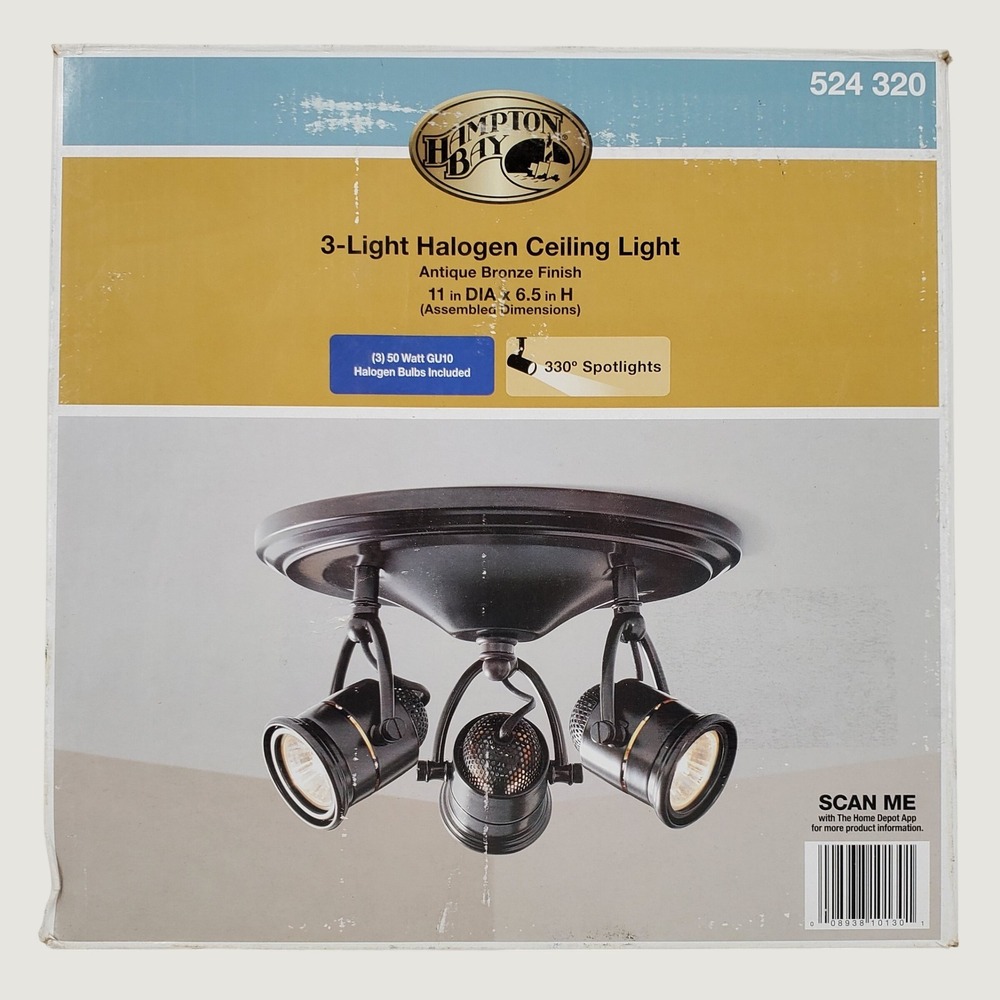 Hampton Bay 3-Light Halogen Ceiling Light Antique Bronze EC4886ABZ 11in DIA